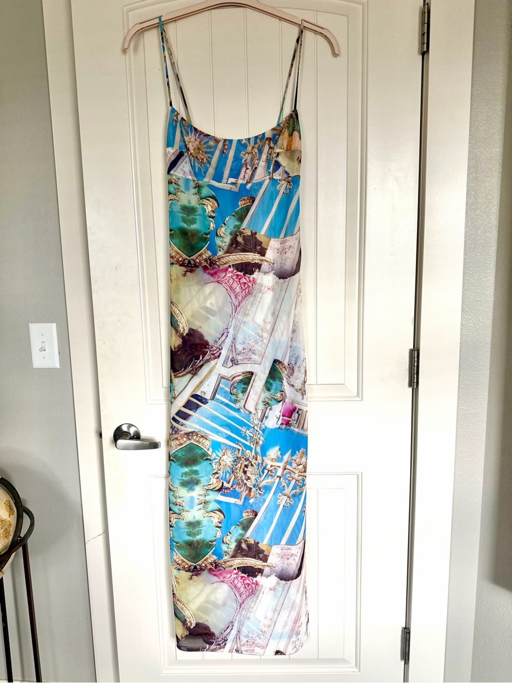Miaou Blue Multi-Print Silk Slip Maxi Dress